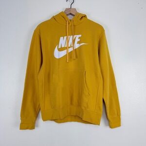 Nike Mens Yellow Pullover Hoodie Sweatshirt Size M Cozy Athleisure Lounge